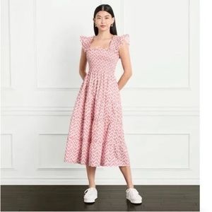 Hill House The Ellis Nap Dress in Pink Spaced Floral Cotton Lawn, Size S